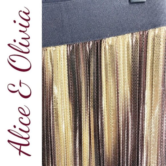 NWT ALICE & OLIVIA Elba Metallic Striped Wide Leg Festive Pants, Size Small - Picture 6 of 10